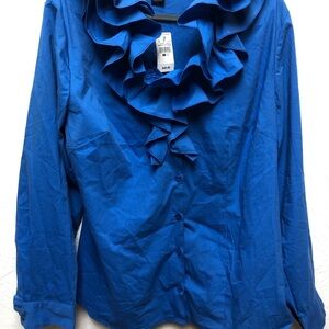 Ashley Stewart Royal Blue Ruffled Button-Down Shirt
